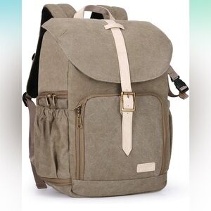 BAGSMART Camera Backpack DSLR Travel Laptop 15” Olive Canvas Photography Bag